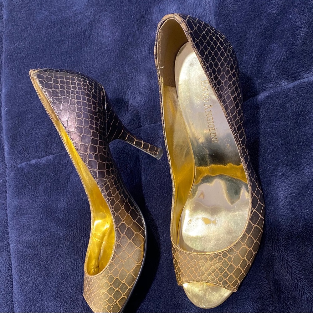 Gold ombré snakeskin peep toe heels
